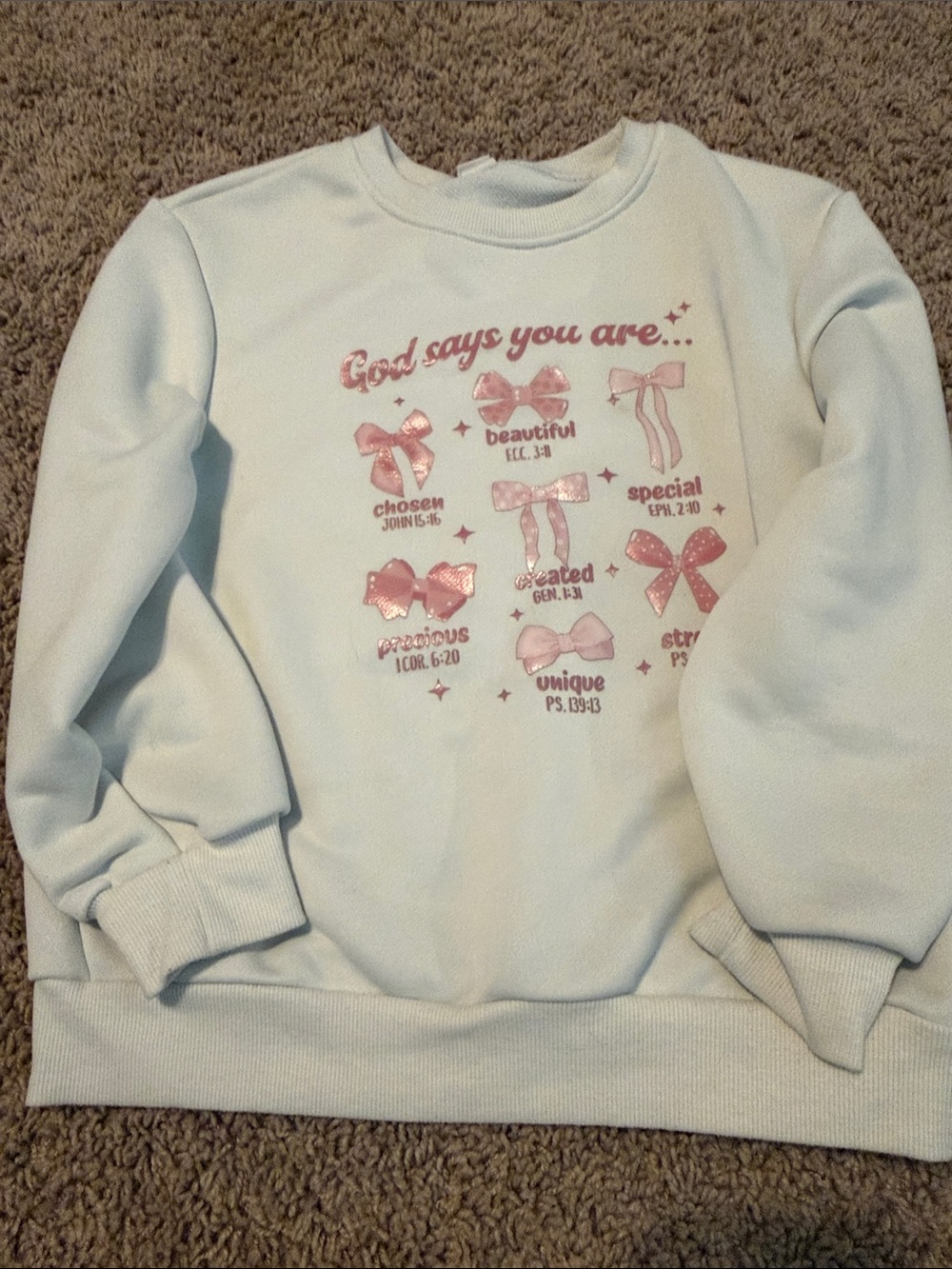 Girls White Sweatshirt with Pink Ribbon Motif - Inspirational Graphic